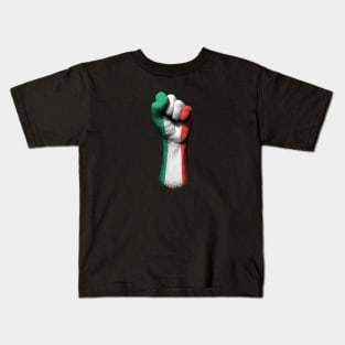 Flag of Italy on a Raised Clenched Fist Kids T-Shirt